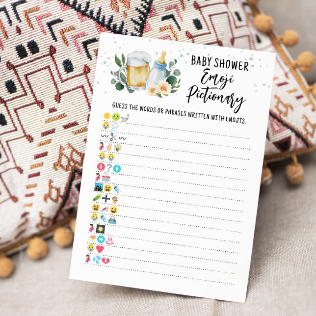 Baby Is Brewing Emoji Pictionary Spelkort Inbjudningar (Beer Sage Green Baby Shower Baby Emoji Pictionary Game)