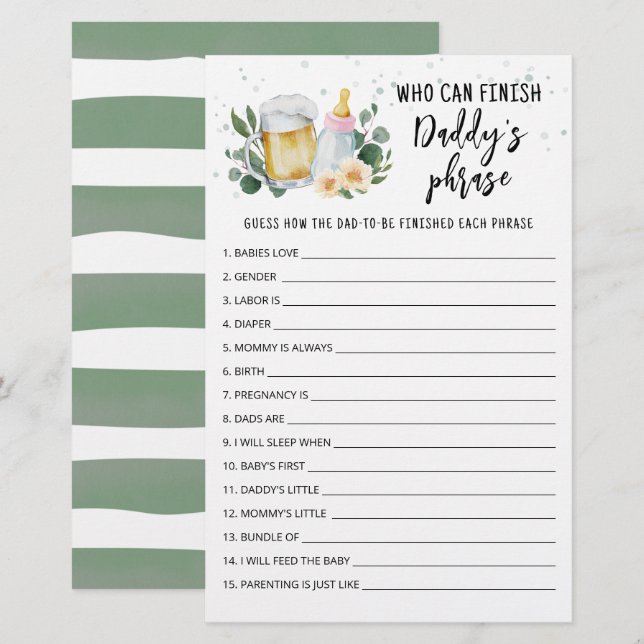 Baby Is Brewing Finish Daddy's phrase game pink (Fram/baksida)