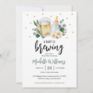Baby Is Brewing Greenery Baby Shower Invitation Inbjudningar