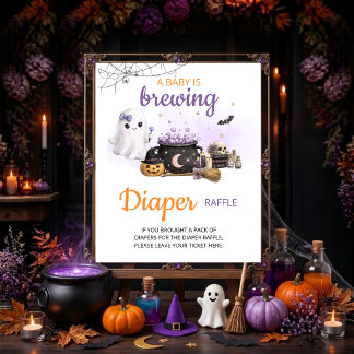 Baby Is Brewing Halloween Blöja Lotteri Bord skylt
