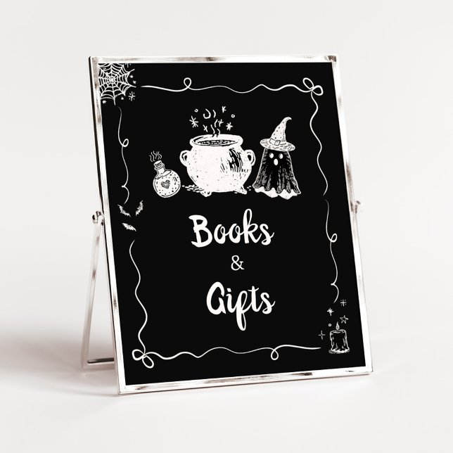 Baby is Brewing Halloween Böcker och Gåvor Skylt (Hand Drawn A Baby is Brewing Baby Shower Books and Gifts Sign)
