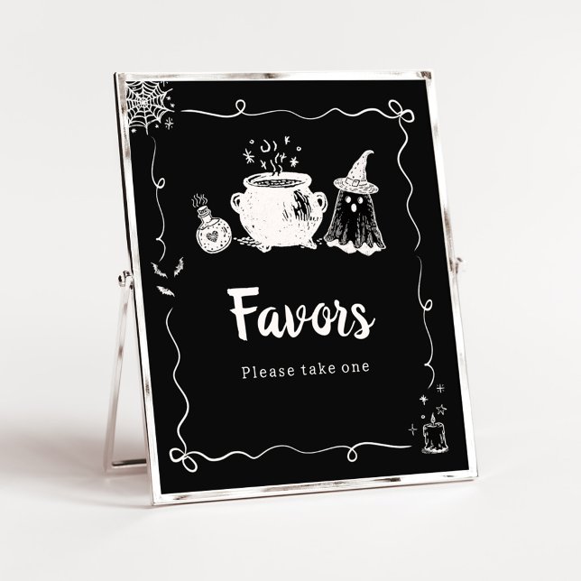 Baby is Brewing Halloween Fördelar Tecken Poster (Hand Drawn A Baby is Brewing Baby Shower Favors Sign)