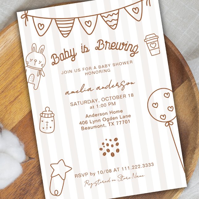 Baby Is Brewing Handritat Kaffe Baby Shower  Inbjudningar (Skapare uppladdad)