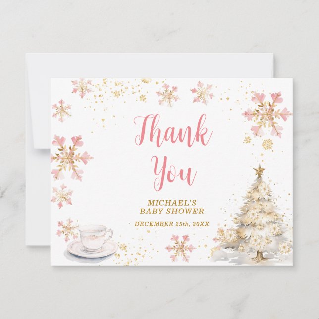 Baby Is Brewing Pink Winter Tea Party Baby Shower Tack Kort (Framsida)