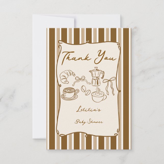 Baby is brewing retro stripes coffee baby shower tack kort (Framsida)