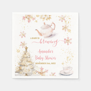 Baby Is Brewing Rosa Vinter Tea Party Babyfirande Pappersservett