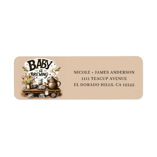 Baby is Brewing Rustik Tekanna Persiko Dusch Returadress Etikett (Framsidan)