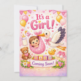 Baby Is Coming – Baby Girl Design  Inbjudningar