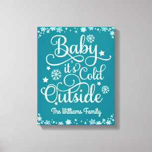 Baby It is Cold Outside Teal Snöflinga Familj Canvastryck