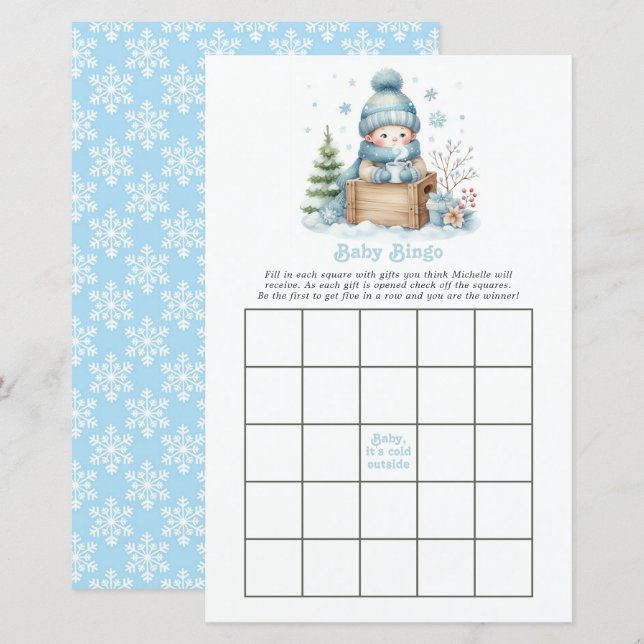 "Baby It’s Cold Outside!" Baby Shower Bingo Spel (Fram/baksida)