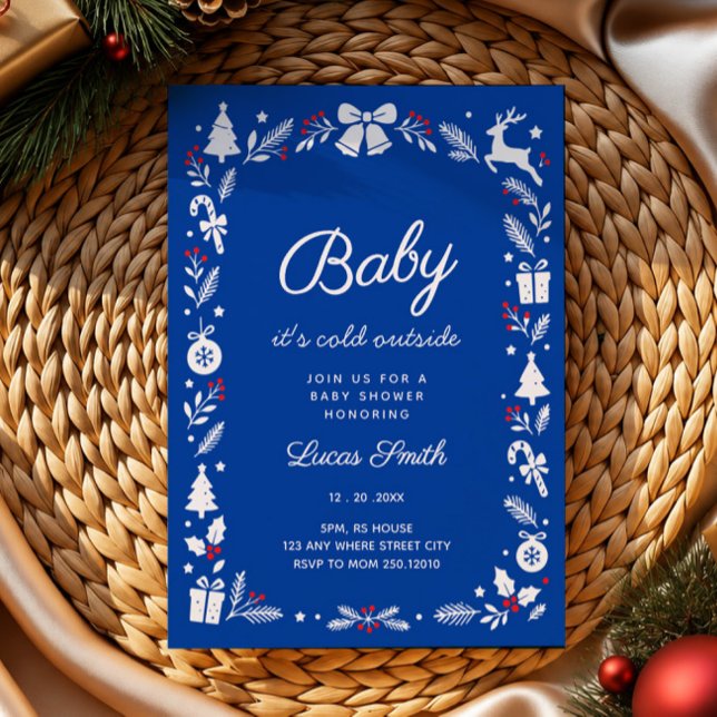 Baby It’s Cold Outside blå vinter-babyshower Inbjudningar (Skapare uppladdad)