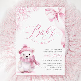 Baby It’s Cold Outside Pink Bear Baby Shower Inbjudningar