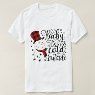 Baby It’s Cold Outside Rutmönstrad Snömannen Desig T Shirt