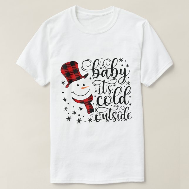 Baby It’s Cold Outside Rutmönstrad Snömannen Desig T Shirt (Design framsida)