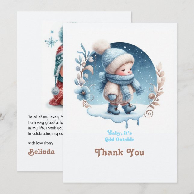 "Baby It’s Cold Outside" Vinter Babyshower Tack Kort (Fram/baksida)