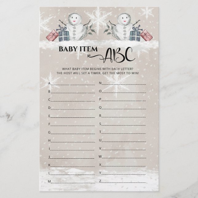 Baby Item ABC Snögubbe Baby Shower (Framsida)