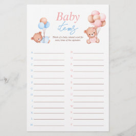 Baby Items Boy Girl Twillingar Baby Shower Game Flygblad