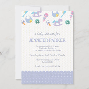 Baby Items Cute Lila Polka dots Baby Shower Inbjudningar