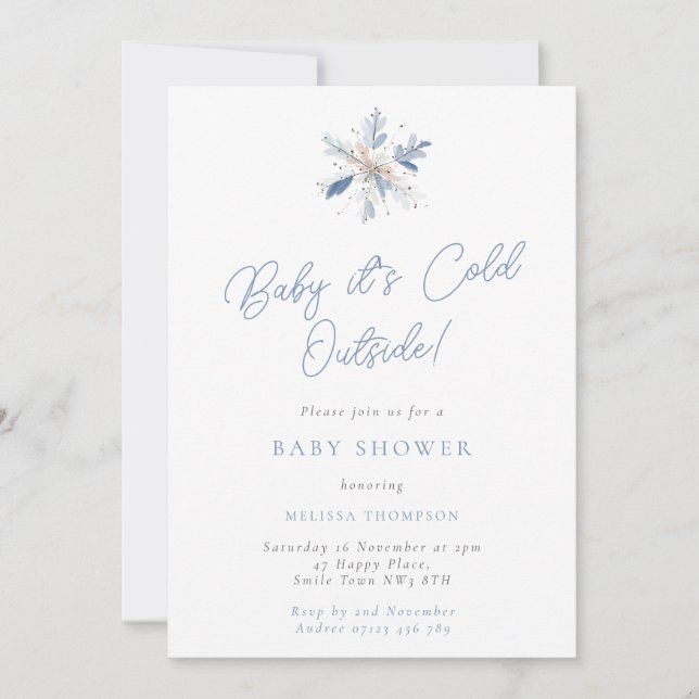 Baby It's Cold Blue & White Snowflake Baby Shower Inbjudningar (Framsida)
