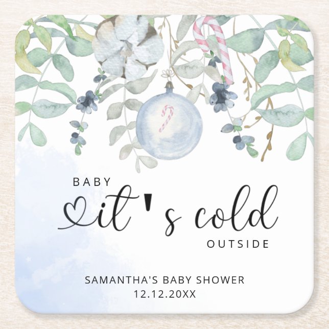 Baby it's cold outside baby shower inbjudan underlägg papper kvadrat (Framsidan)