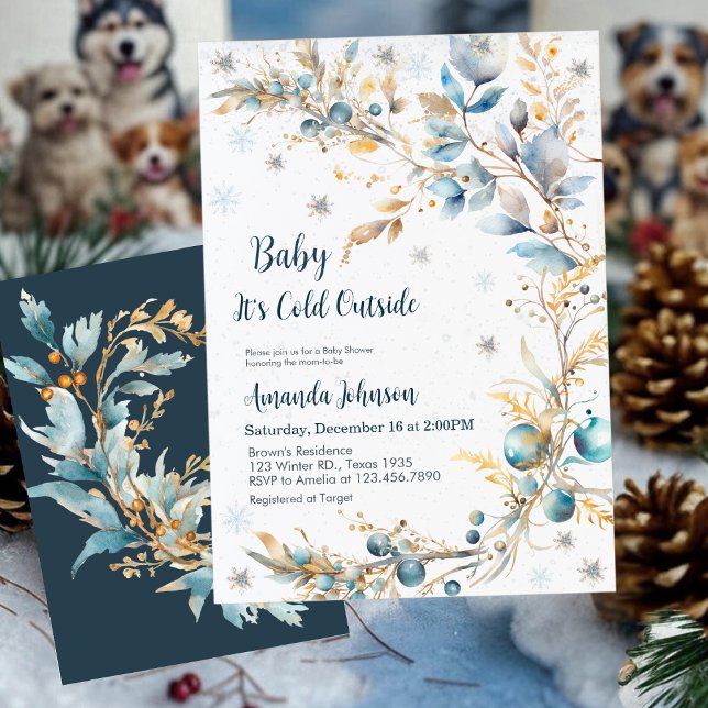 Baby It's Cold Outside Baby Shower Navy Gold Inbjudningar (Skapare uppladdad)