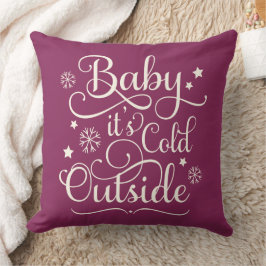 Baby It's Cold Outside Berry Red Script Högtid Kudde