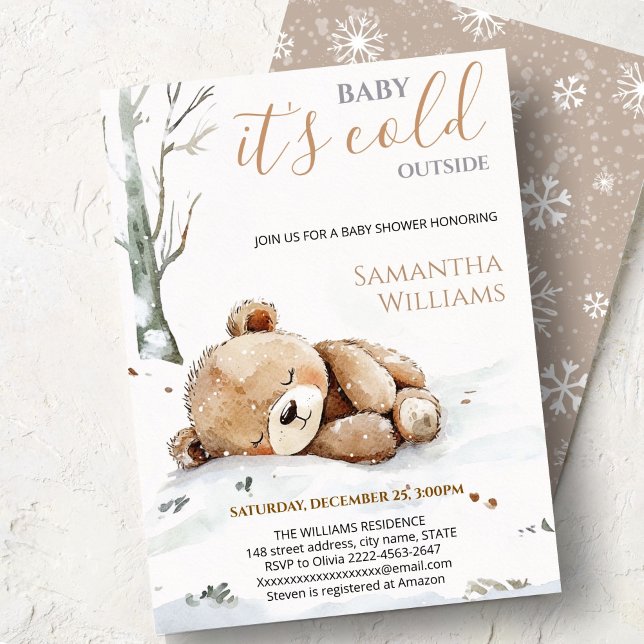 Baby It's Cold Outside björn Baby Shower Inbjudan (Cute bear watercolor baby shower invitation “Baby It’s Cold Outside” )
