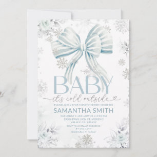 Baby It's Cold Outside Blå Slinga Vinter Babyshowe Inbjudningar