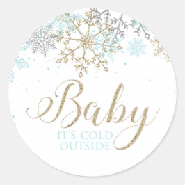 Baby It's Cold Outside Blå Snöflinga Bebis Shower Runt Klistermärke