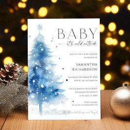 Baby it's cold outside blå vit pojke baby shower inbjudningar