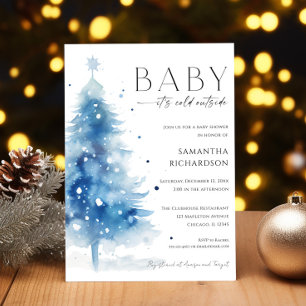 Baby it's cold outside blå vit pojke baby shower inbjudningar