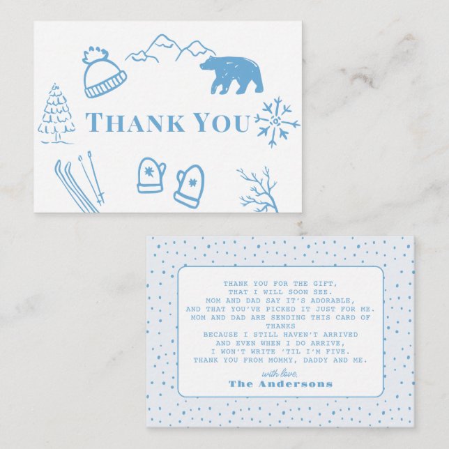 Baby It's Cold Outside Blue Baby Shower Thank You Anteckningskort (Fram/baksida)