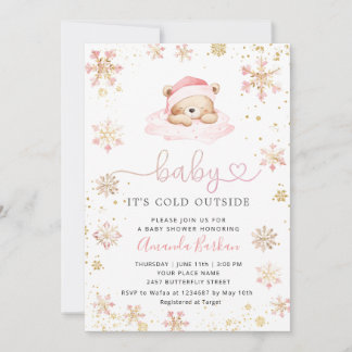 Baby It's Cold Outside Boho Pink girl Baby Shower  Inbjudningar