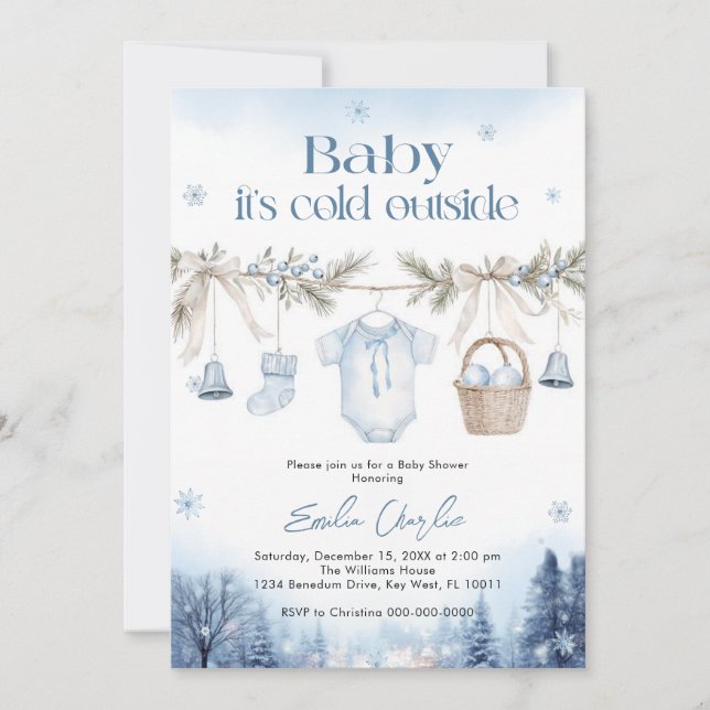 Baby it's Cold Outside Boy Baby Shower Inbjudningar (Framsida)