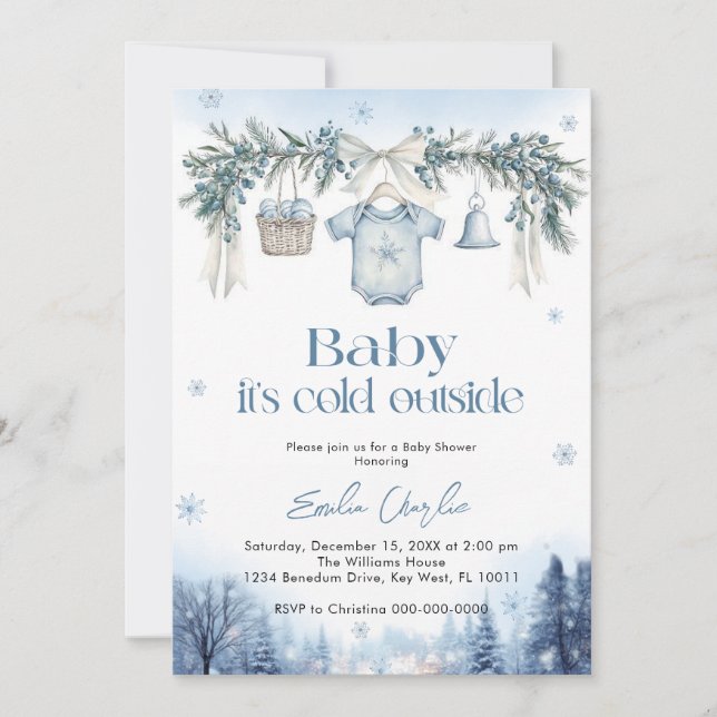 Baby it's Cold Outside Boy clothesline Baby Shower Inbjudningar (Framsida)