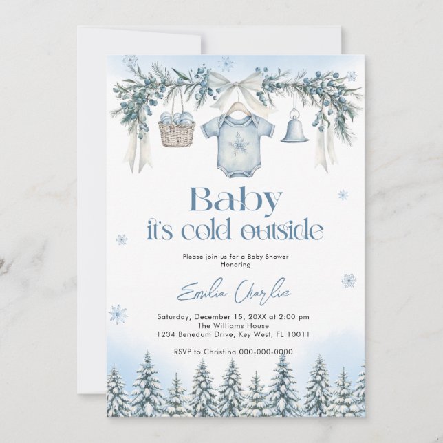 Baby it's Cold Outside Boy clothesline Baby Shower Inbjudningar (Framsida)