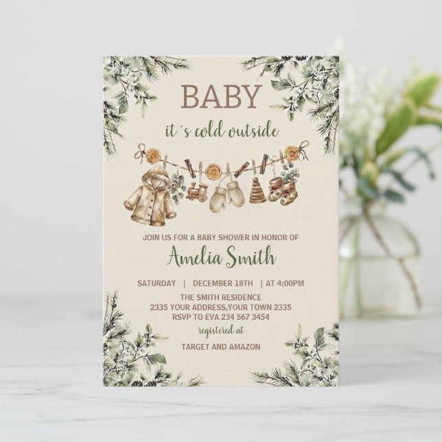 Baby Its Cold Outside Clothest Line Baby Shower Inbjudningar (Stående Fram)