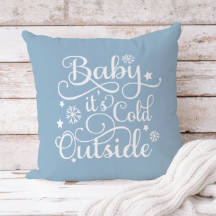 Baby It's Cold Outside Dusty Blue Vinter Kudde