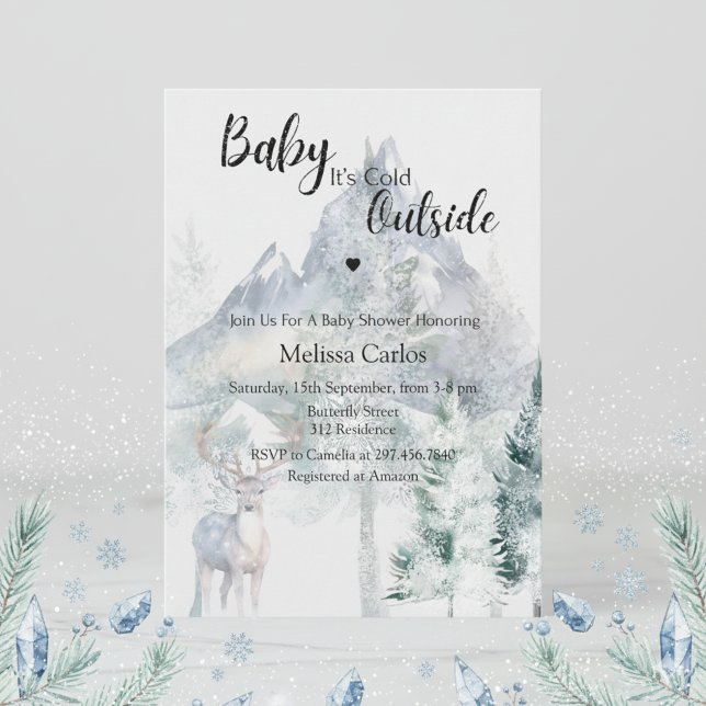 Baby It's Cold Outside Evergreen Vinter Babyfirand Inbjudningar (Skapare uppladdad)