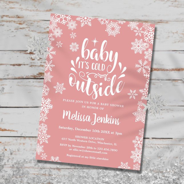 Baby It's Cold Outside Flicka Vinter Bebissemester Inbjudningar (Baby It's Cold Outside Girl Winter Baby Shower Invitation)