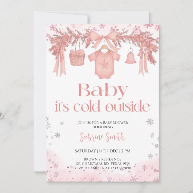 Baby it's cold outside Girl clothes Baby Shower Inbjudningar (Framsida)