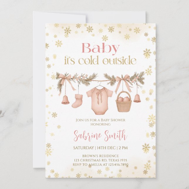 Baby it's cold outside Girl clothes Baby Shower Inbjudningar (Framsida)