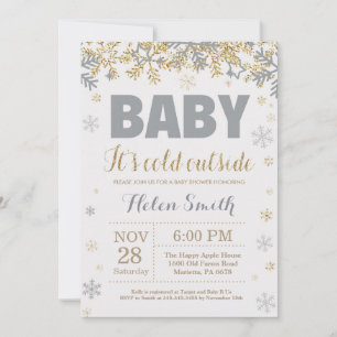 Baby its Cold Outside Gold and Gray Baby Shower Inbjudningar
