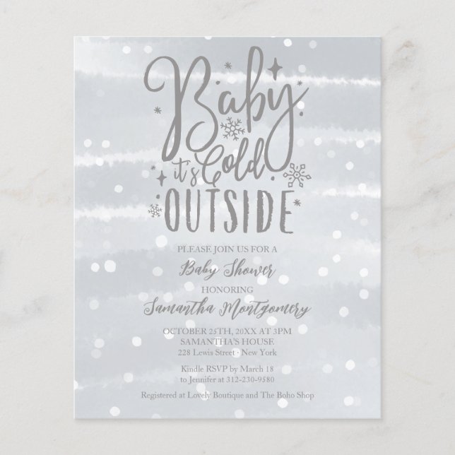 Baby It's Cold Outside Grå Baby Shower Inbjudan (Framsida)