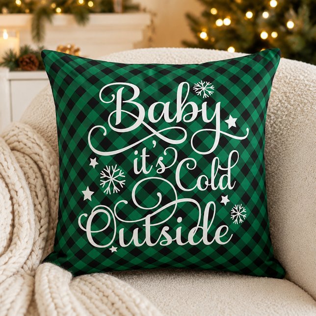 Baby It's Cold Outside Grön Randig Jul Kudde (Skapare uppladdad)