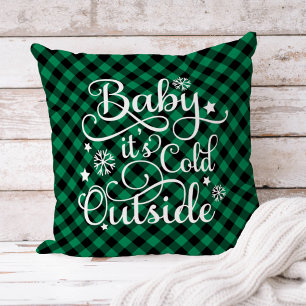 Baby It's Cold Outside Grön Randig Jul Kudde