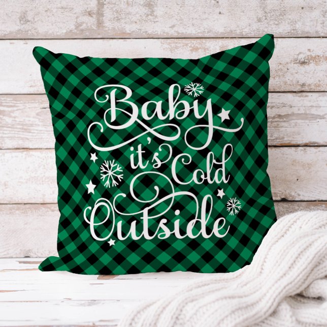 Baby It's Cold Outside Grön Randig Jul Kudde (Skapare uppladdad)