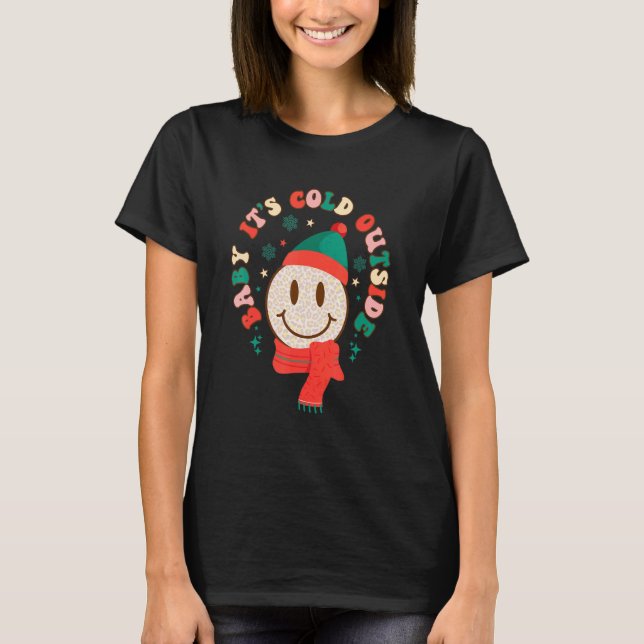 Baby It's Cold Outside Groovy Vibes Smiling Santa  T Shirt (Framsida)