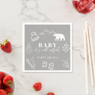 Baby It's Cold Outside Handritad Grå Bebis Shower Pappersservett