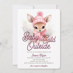 Baby It's Cold Outside Hjort Pink Vinter Bebisdusc Inbjudningar
